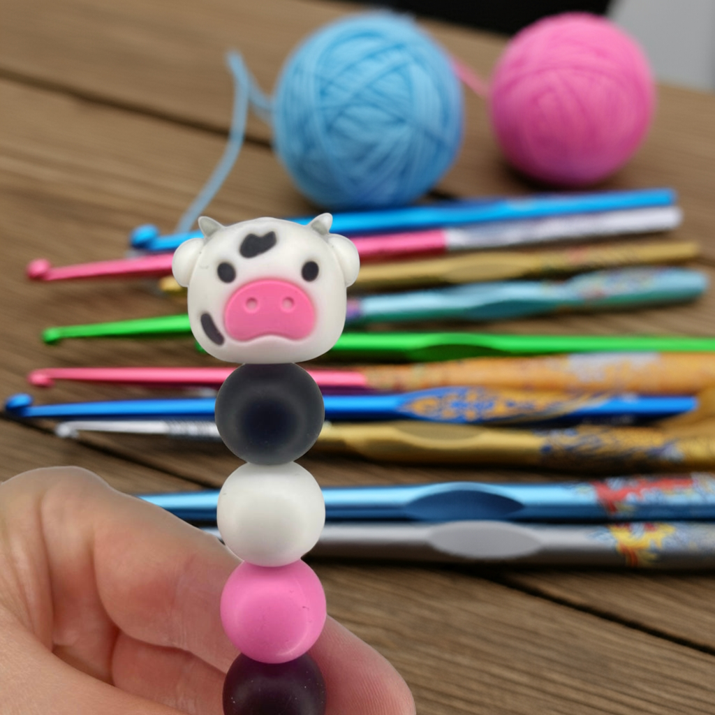 cow beaded custom crochet hook soft handle and a silicone topper