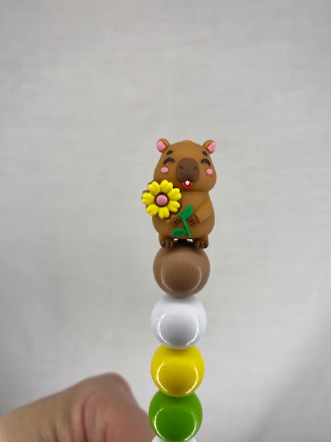 Capybara custom beaded crochet hook