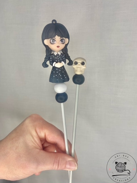 Pair of Wednesday Amigurumi sticks