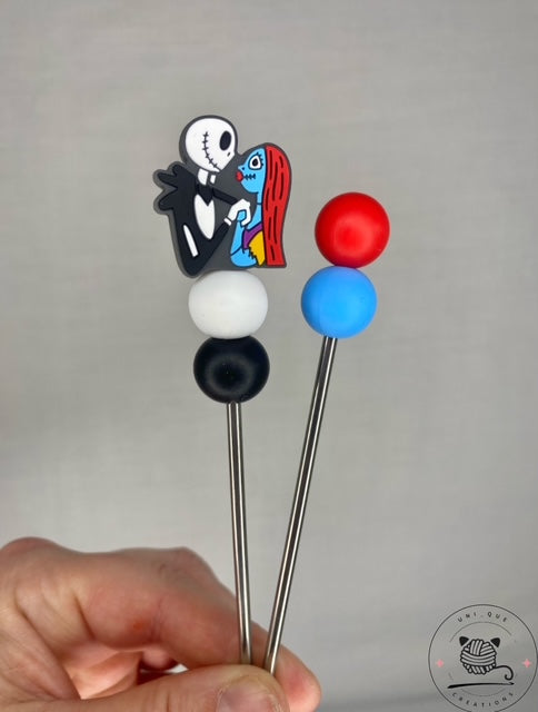 Pair of jack and sally mini amigurumi sticks