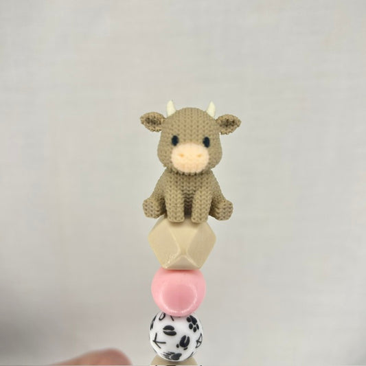 Crochet effect Highland cow custom beaded crochet hook