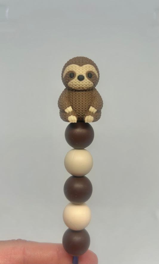 Crocheted effect Sloth custom beaded crochet hook