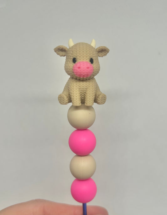 Crocheted effect cow custom beaded crochet hook
