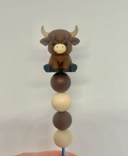 Crocheted effect Highland cow custom beaded crochet hook