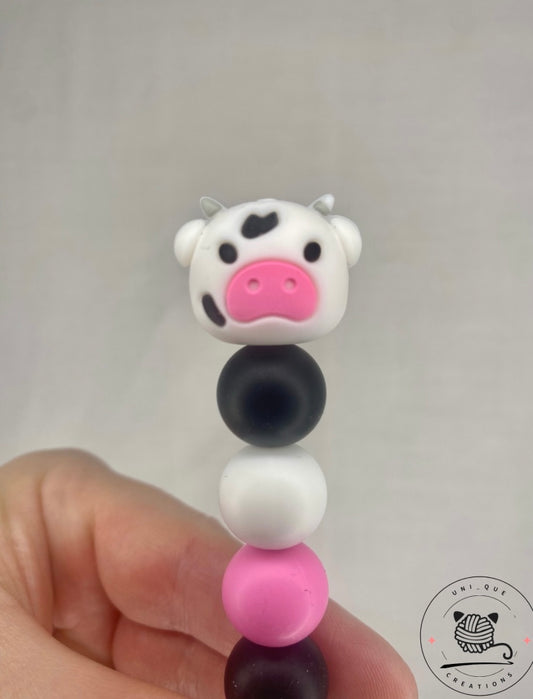 cow beaded custom crochet hook soft handle and a silicone  topper