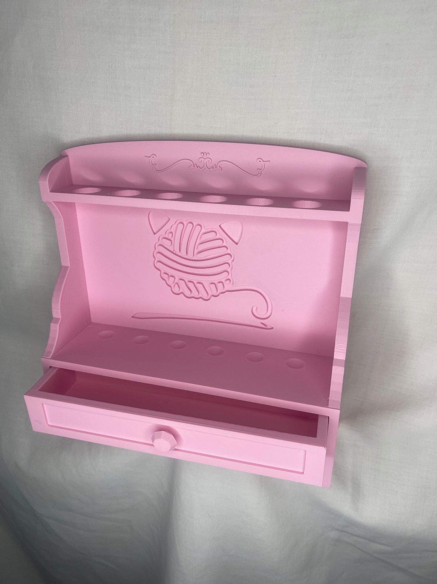 Branded crochet hook stand with draw storage