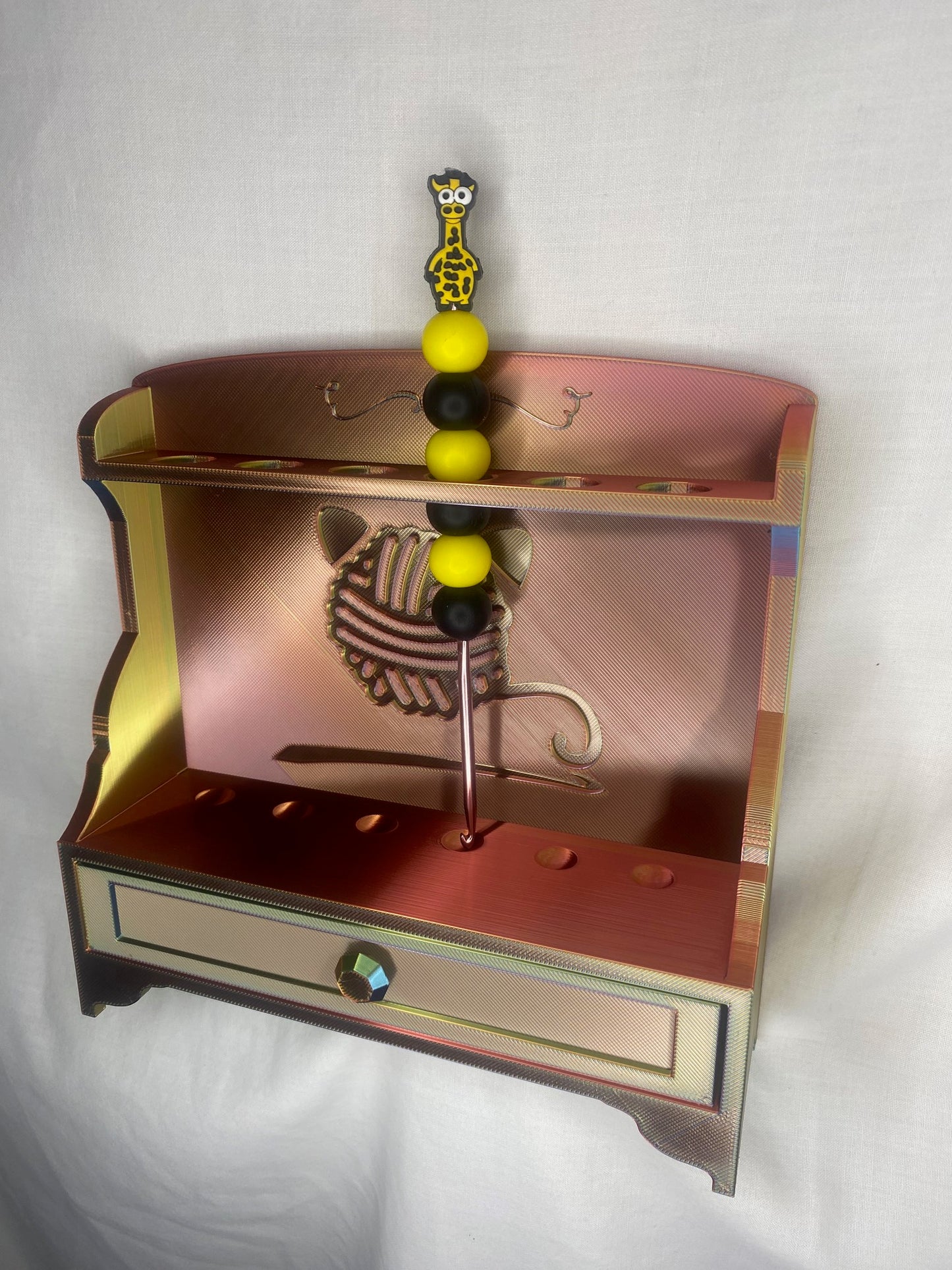 Branded crochet hook stand with draw storage