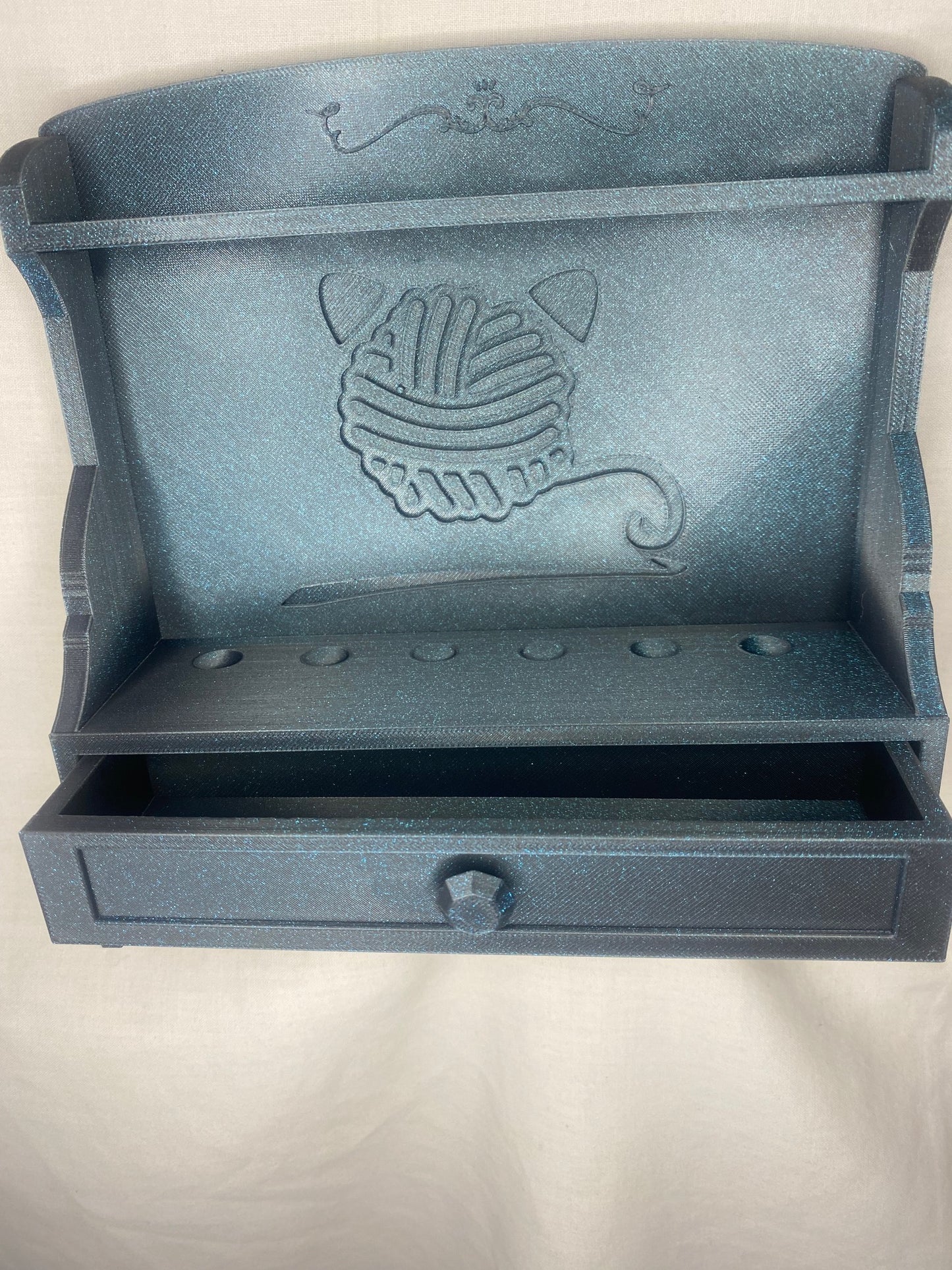 Branded crochet hook stand with draw storage