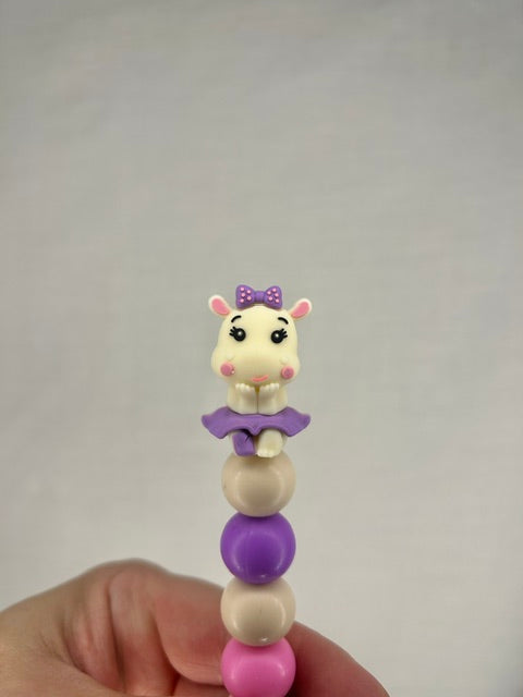 Cute Hippo custom beaded crochet hook