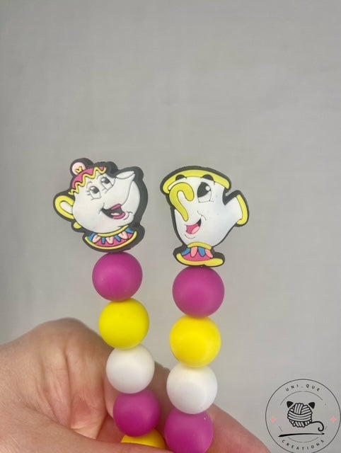 Mrs Potts and Chip custom beaded crochet hooks