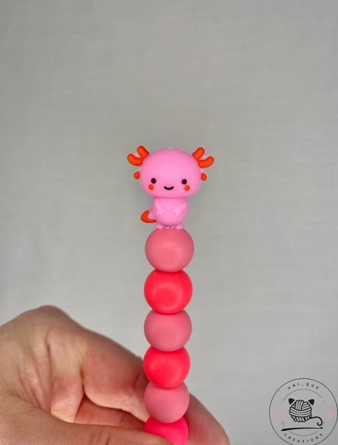 Axolotl custom beaded crochet hook