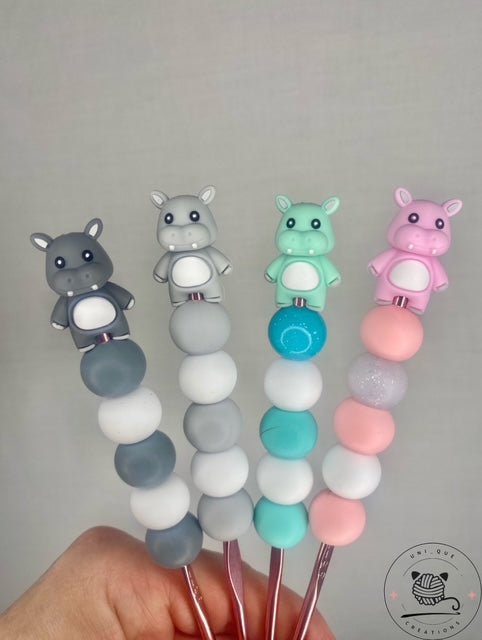 Hippo custom beaded crochet hook