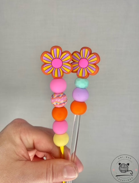 Flower custom beaded crochet hook and matching stuffing stick