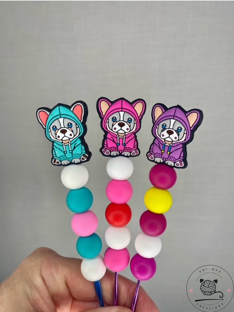 Dog in a Hoody custom beaded crochet hook