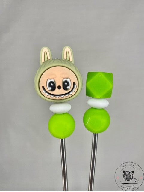 Pair of Green labubu Mini Amigurumi sticks