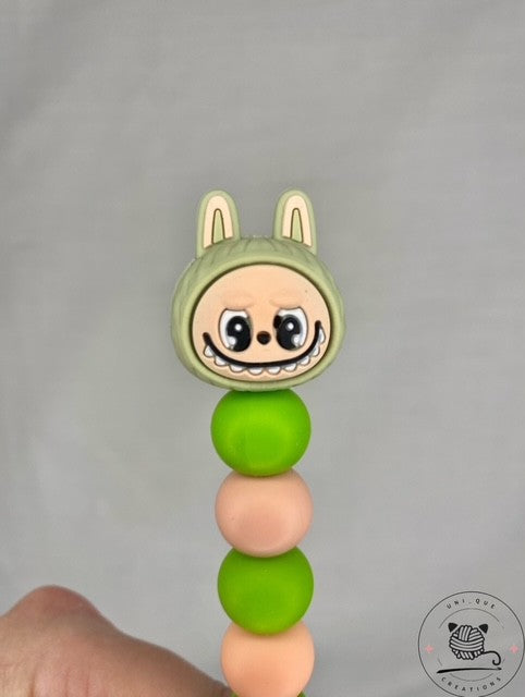 Green Labubu custom  beaded crochet hook