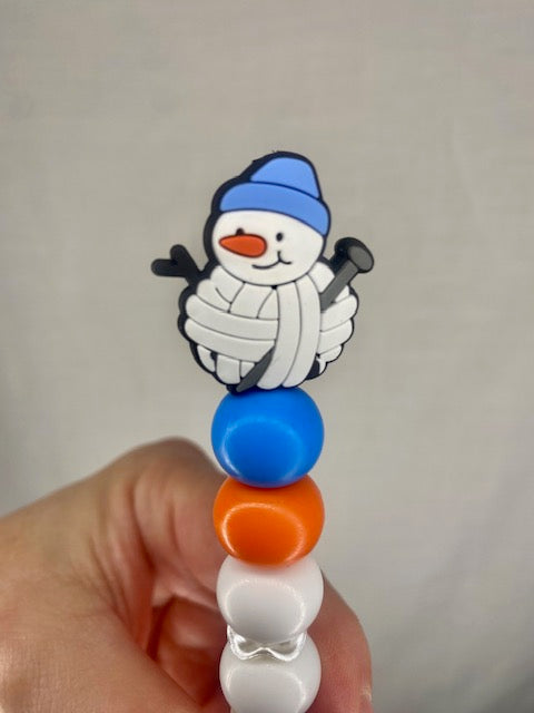 Yarn ball snowman custom beaded crochet hook