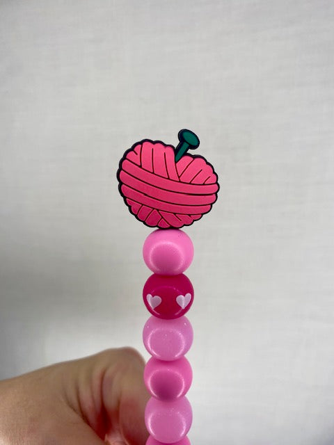 Pink Yarn ball custom beaded crochet hook