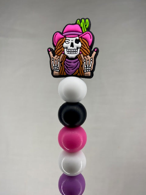 Skeleton in a hat custom beaded crochet hook