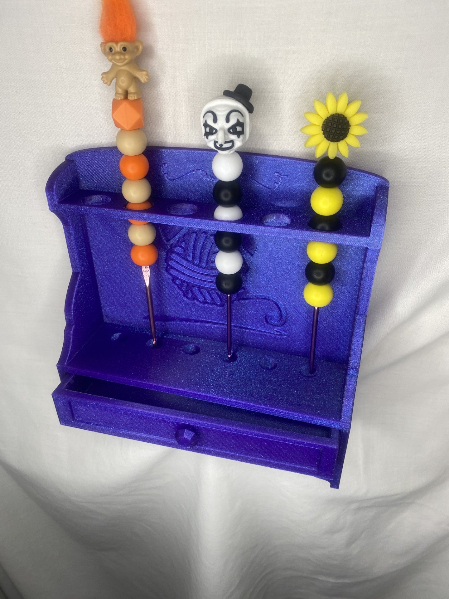 Branded crochet hook stand with draw storage